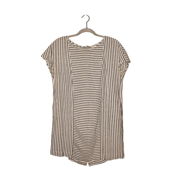 MADEWELL $98 Stripe-Play Button Back‎ Tee Dress Linen Viscose Black White Small - Picture 1 of 4